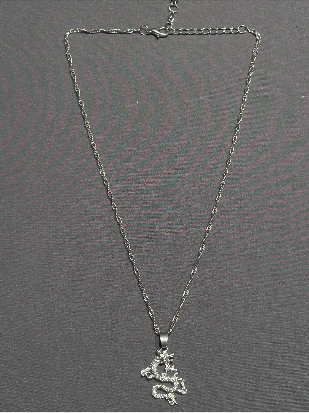 Shein Silver Tone Necklace with Dragon Pendant